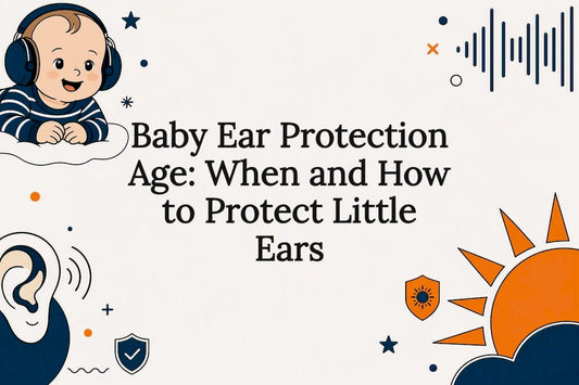 Decorative title card illustration with baby ear protection theme