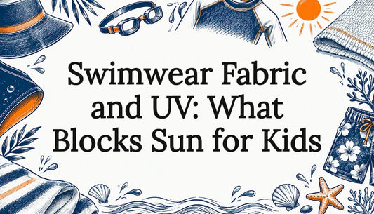 Hand-drawn swim fabric and sun title-card frame