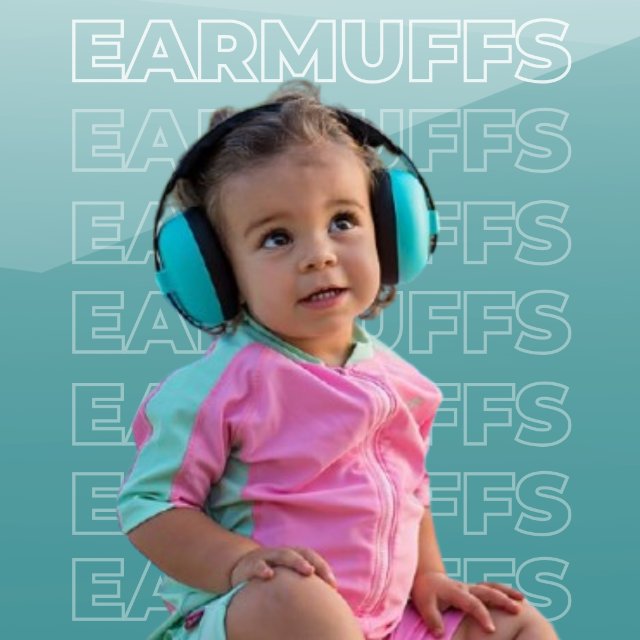 Baby wearing BANZ hearing protection earmuffs