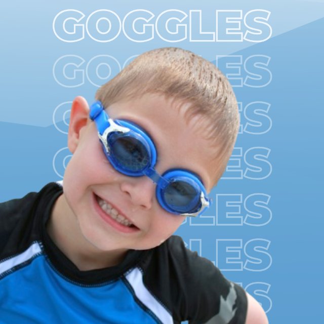 Child wearing BANZ swim and ski goggles