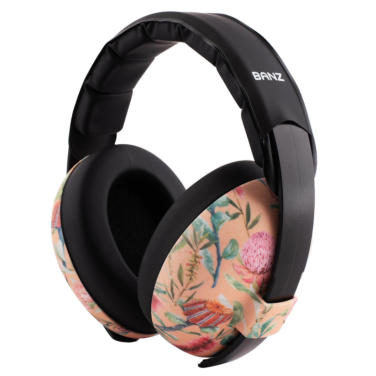 BANZ baby hearing protection earmuffs in Waratah print, 0-2 years