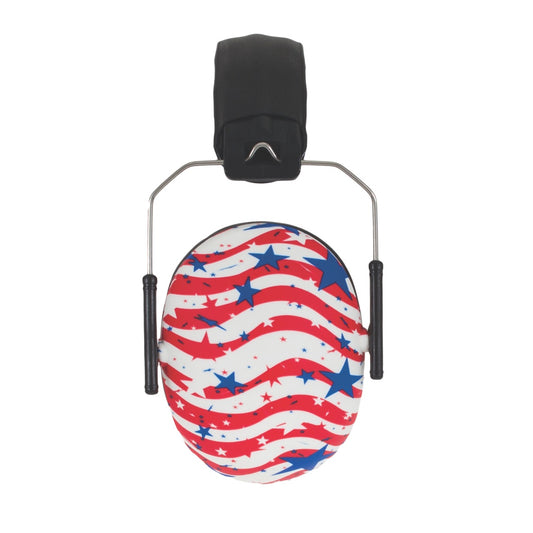 Earmuffs with American flag design on a white background