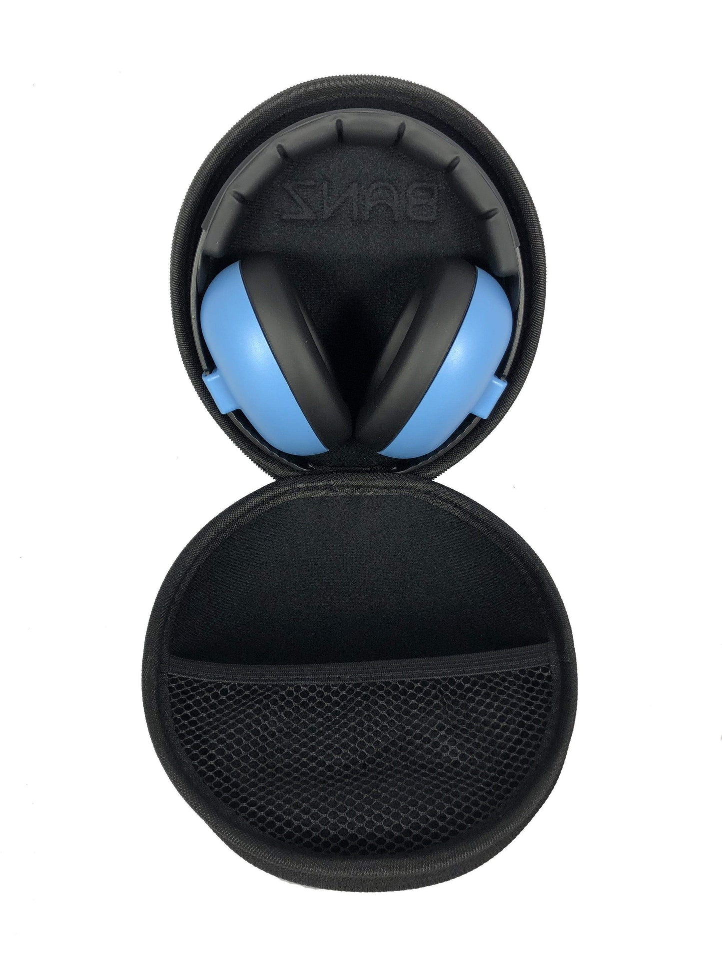 BANZ Baby Earmuff Zeecase shown open with baby earmuffs positioned inside to sow fit - earmuffs not included