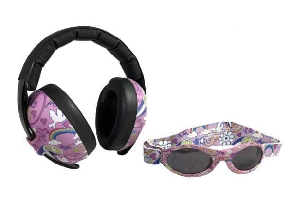 BANZ Hearing Protection Baby Earmuffs & Sunglasses Combo Set Peace Doodle