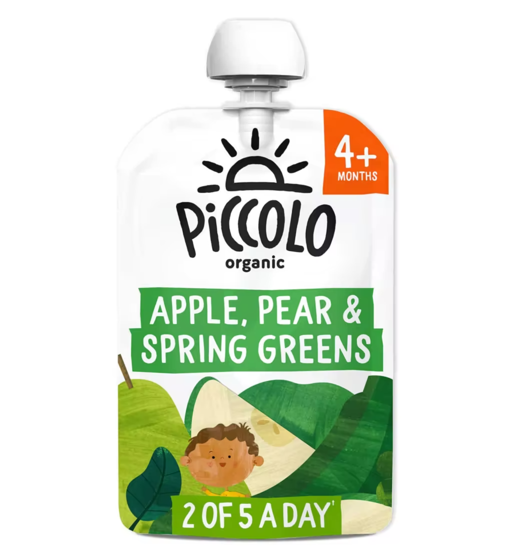 Piccolo Organic Pear, Apple & Spring Greens with hint of mint 100g From 4 Months+