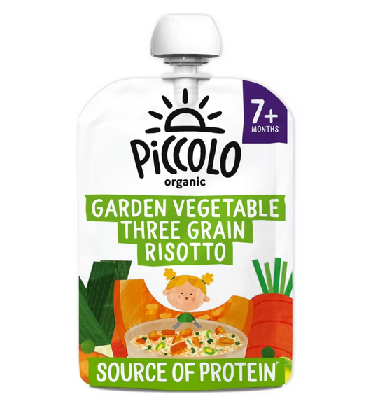 Piccolo Organic Garden Vegetables Three Grain Risotto with Cheese & Basil 130g 7 Months+